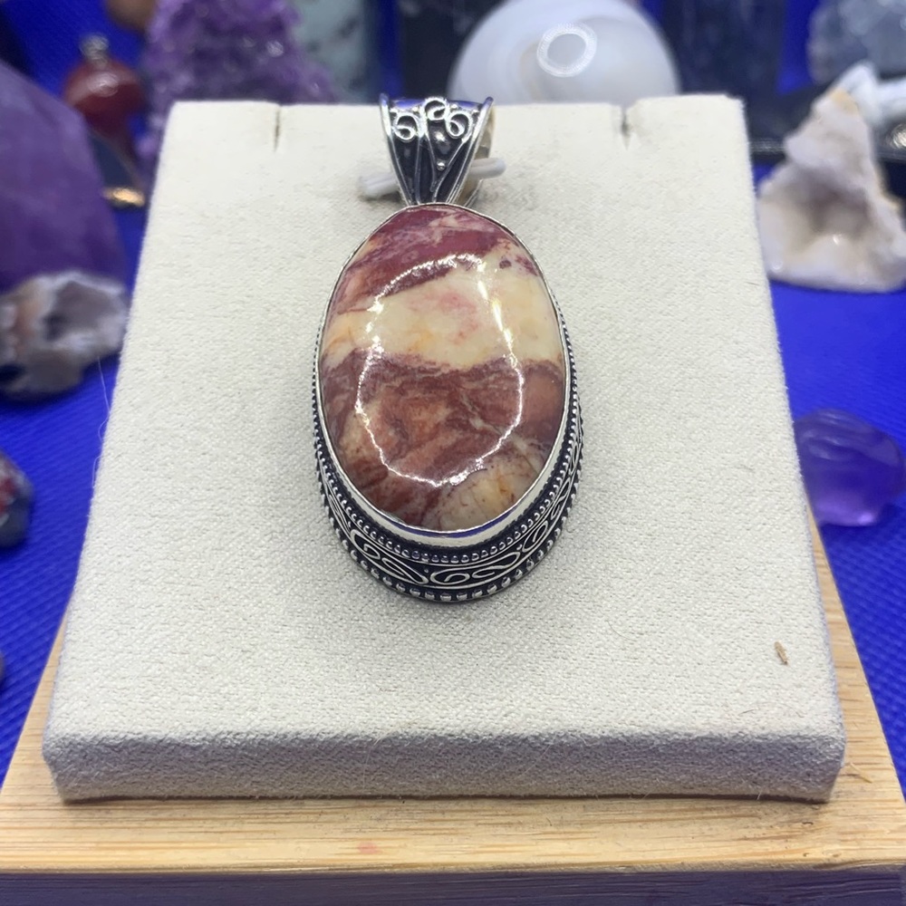 Classic Red Jasper Pendant in Vintage Style Setting! 925 Sterling Silver Overlay